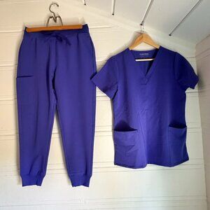 MANDALA Periwinkle Scrub Set: Top (S) & High Waisted Bottoms (SP)
